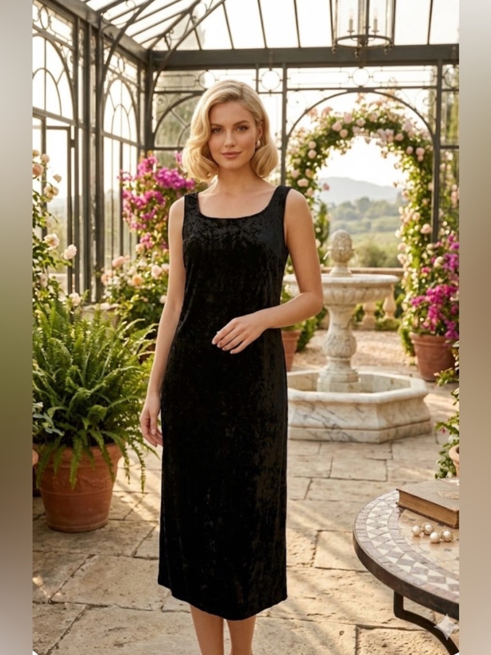 Double D ranch Wear. Black velvet Sleeveless Square Neck Sheath Maxi Dress